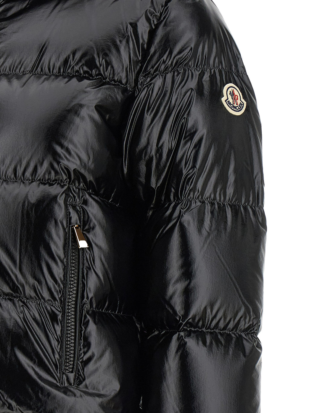 Schwarze Polyamid-Jacke in voller Länge