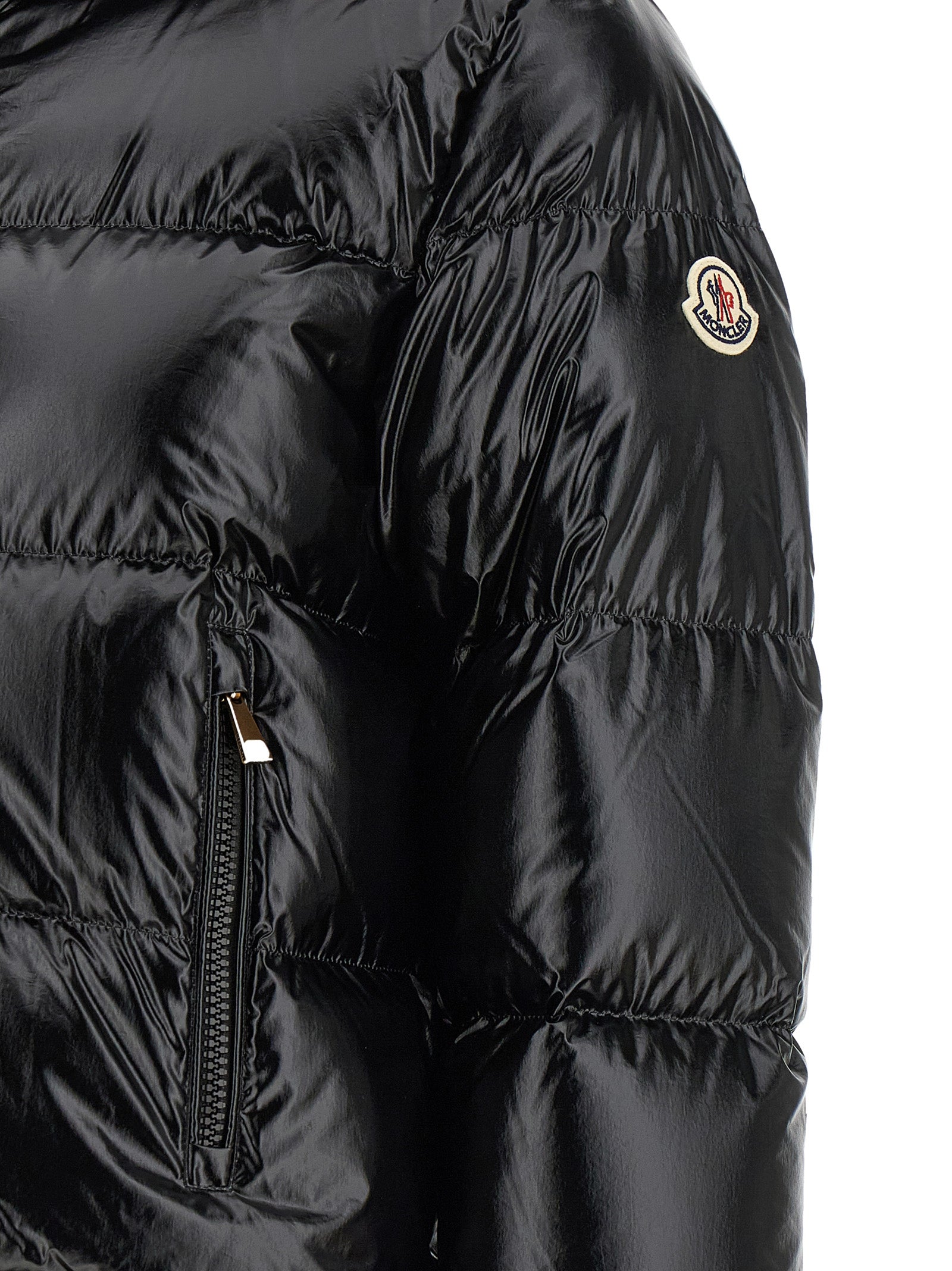 Schwarze Polyamid-Jacke in voller Länge