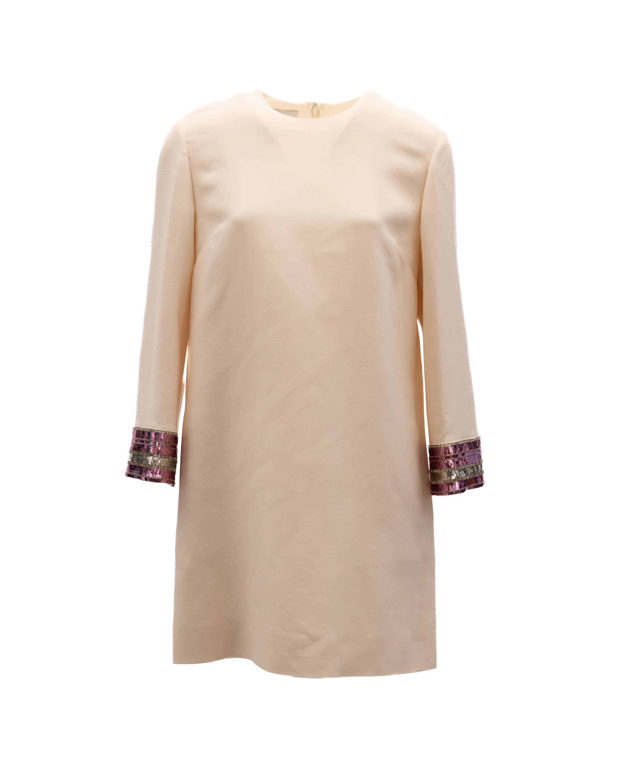 Damenkleid in Creme mit mehrfarbigen Paillettenmanschetten