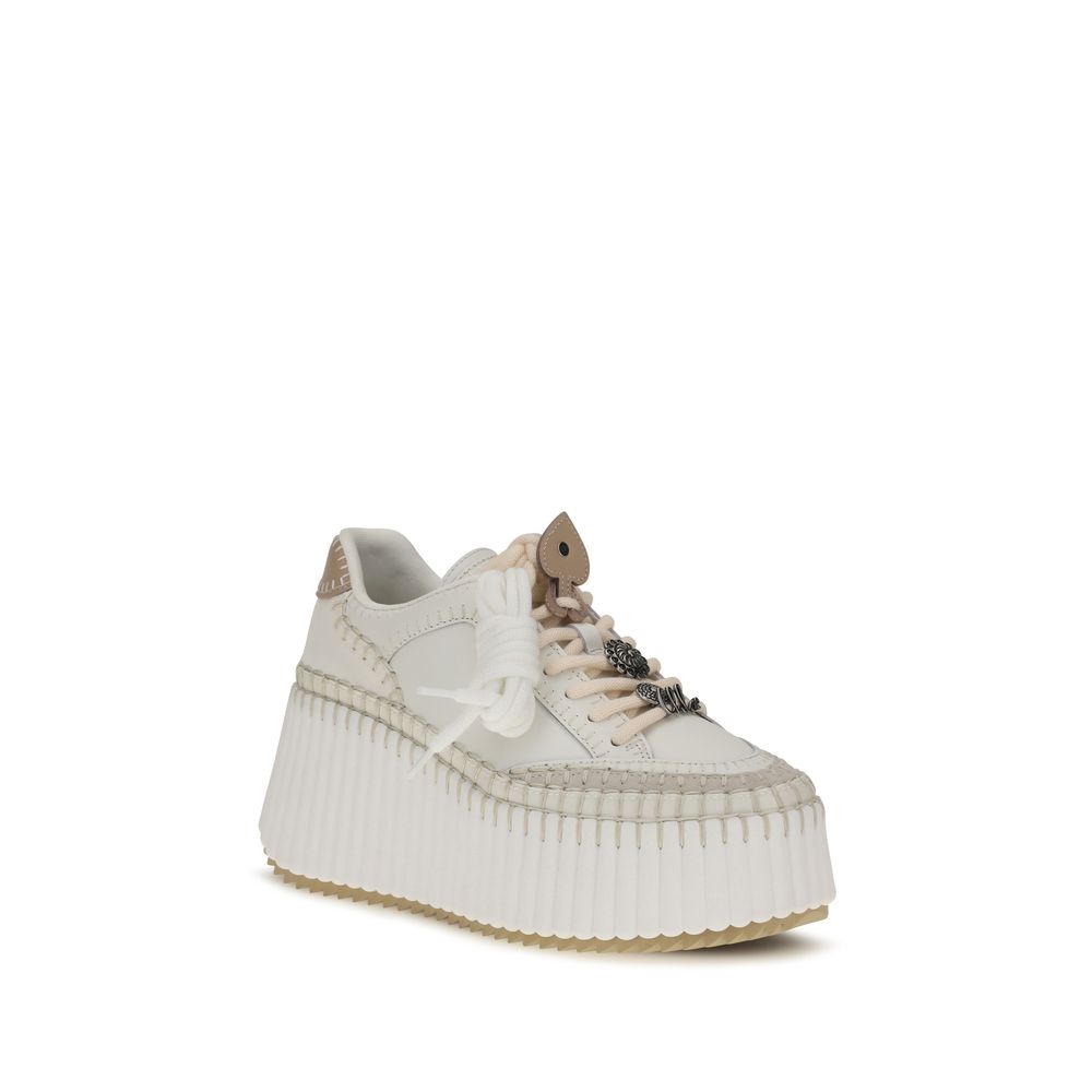 Weiße Bos Taurus Kalbsleder Plateau-Sneaker