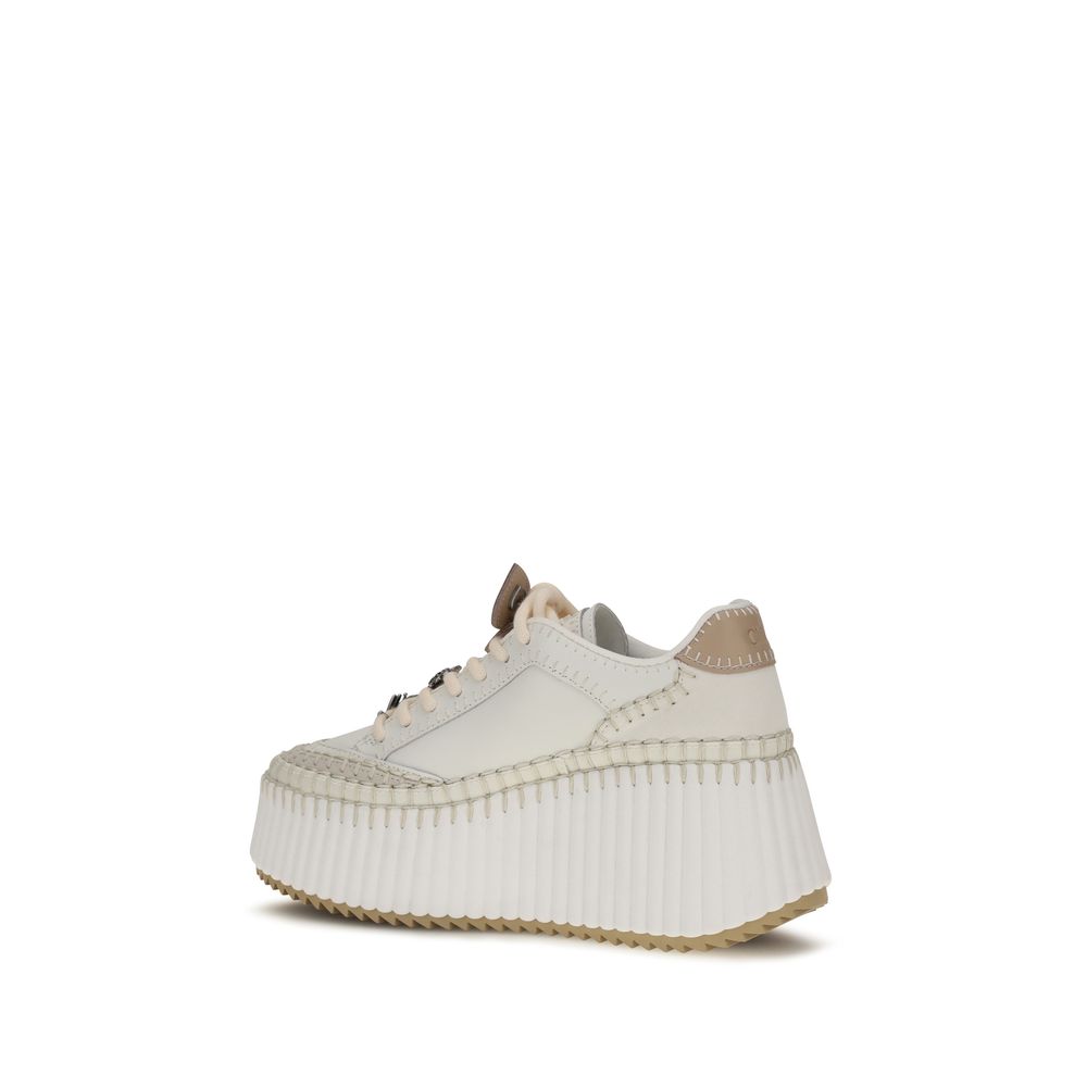 Weiße Bos Taurus Kalbsleder Plateau-Sneaker