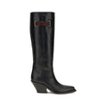 Schwarze Kalbsleder Bos Taurus Overknee-Stiefel