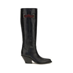 Schwarze Kalbsleder Bos Taurus Overknee-Stiefel