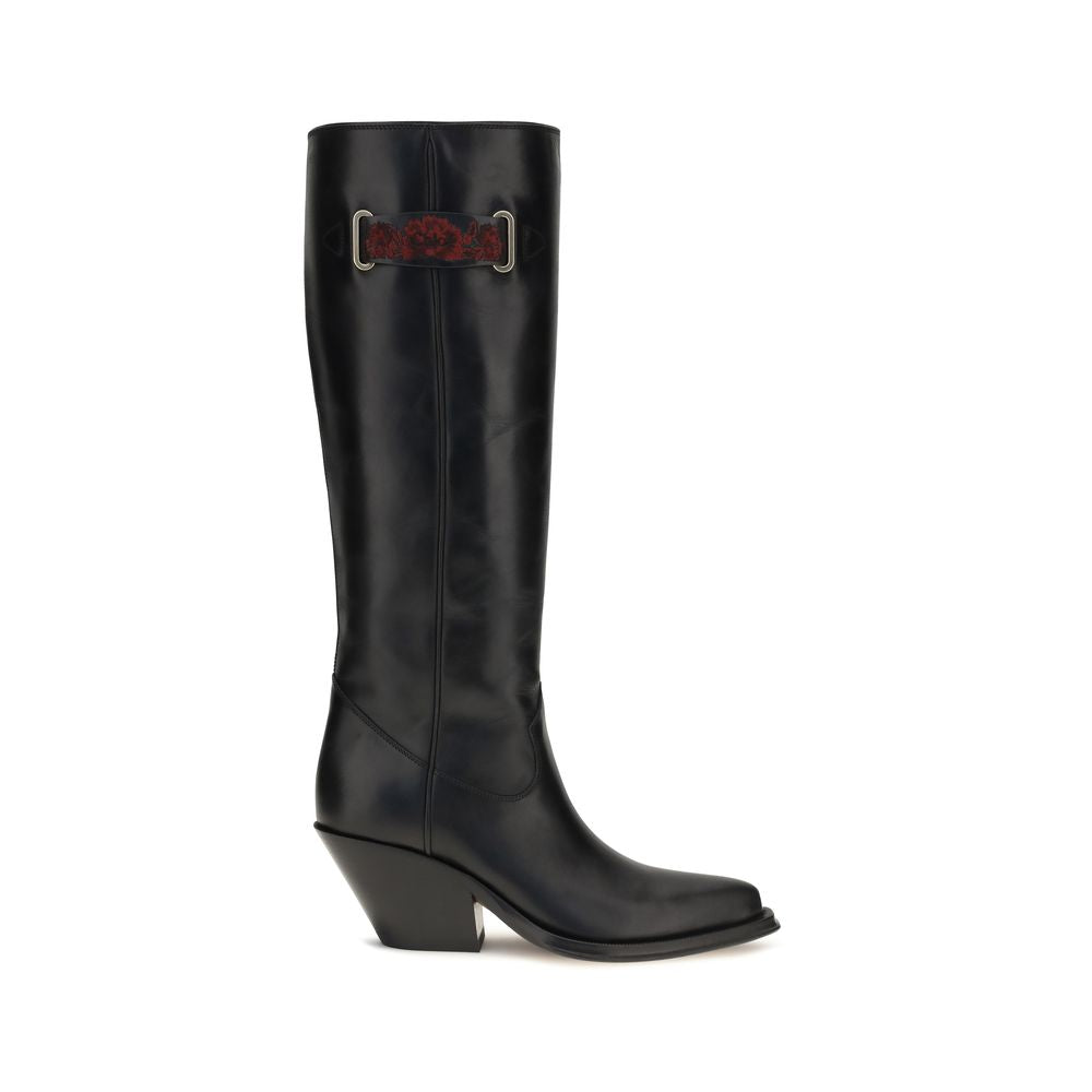 Schwarze Kalbsleder Bos Taurus Overknee-Stiefel