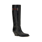 Schwarze Kalbsleder Bos Taurus Overknee-Stiefel
