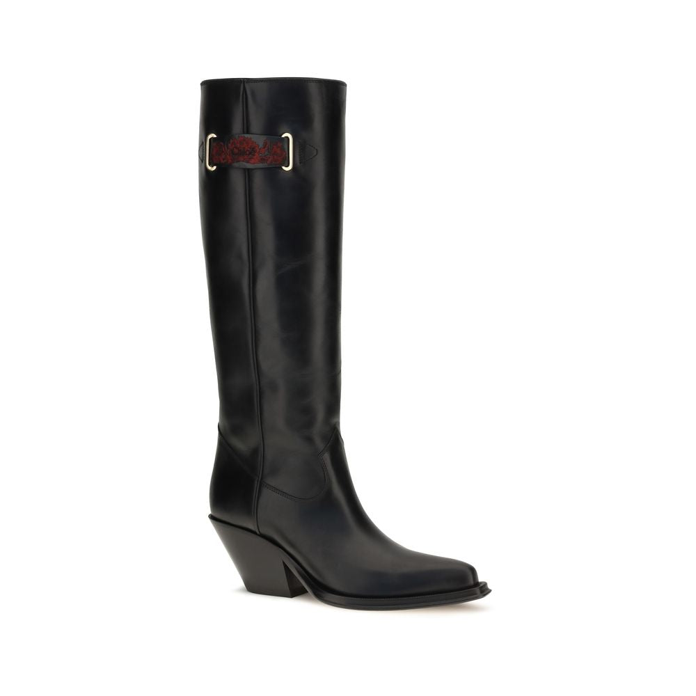 Schwarze Kalbsleder Bos Taurus Overknee-Stiefel