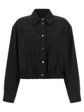 Schwarze Wolljacke in voller Länge