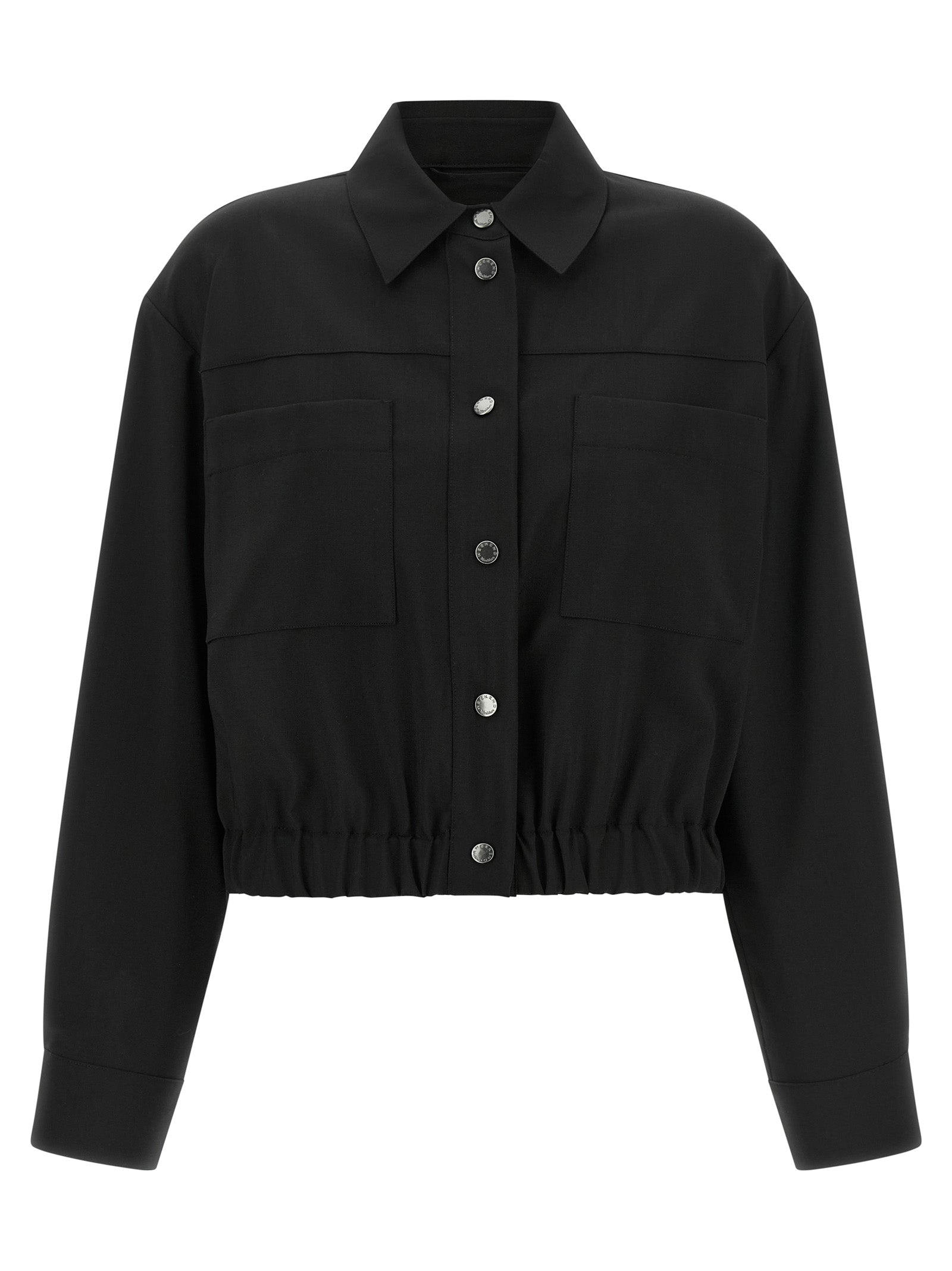 Schwarze Wolljacke in voller Länge