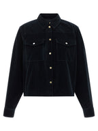 Blaue Baumwolljacke in voller Länge