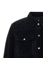 Blaue Baumwolljacke in voller Länge