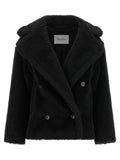 Schwarzer Mantel aus Alpaka und Leder