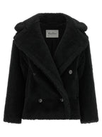 Schwarzer Mantel aus Alpaka und Leder