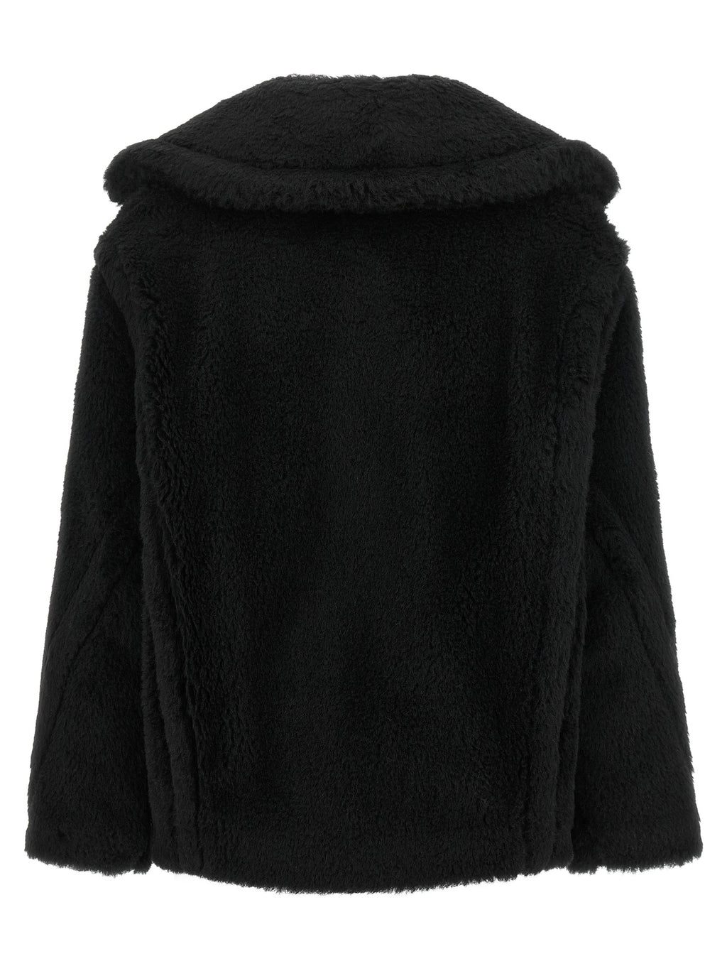 Schwarzer Mantel aus Alpaka und Leder