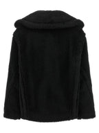 Schwarzer Mantel aus Alpaka und Leder