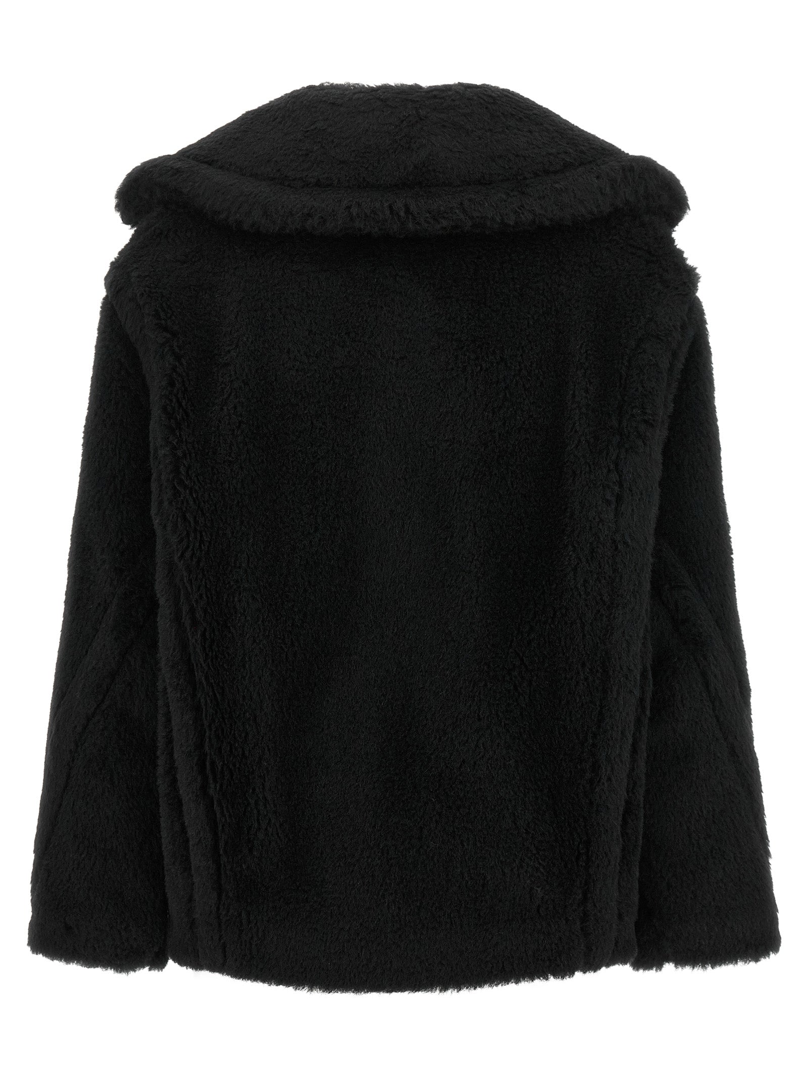 Schwarzer Mantel aus Alpaka und Leder