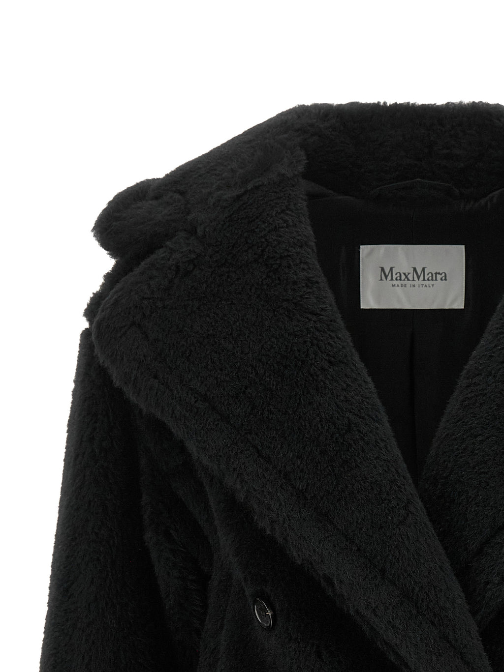 Schwarzer Mantel aus Alpaka und Leder