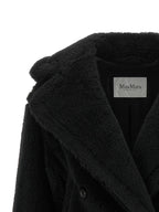 Schwarzer Mantel aus Alpaka und Leder