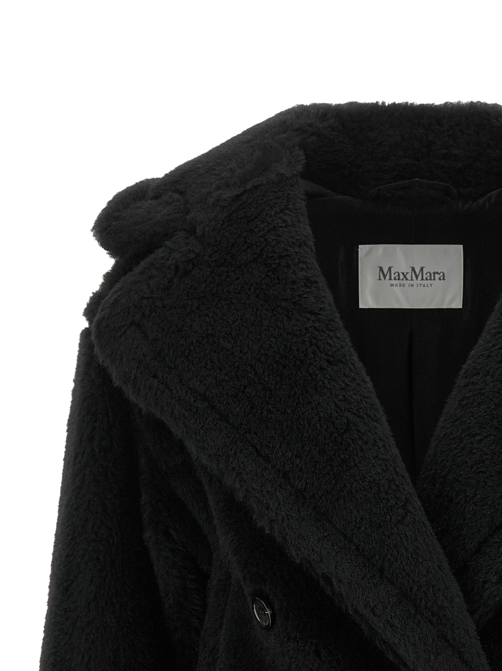 Schwarzer Mantel aus Alpaka und Leder
