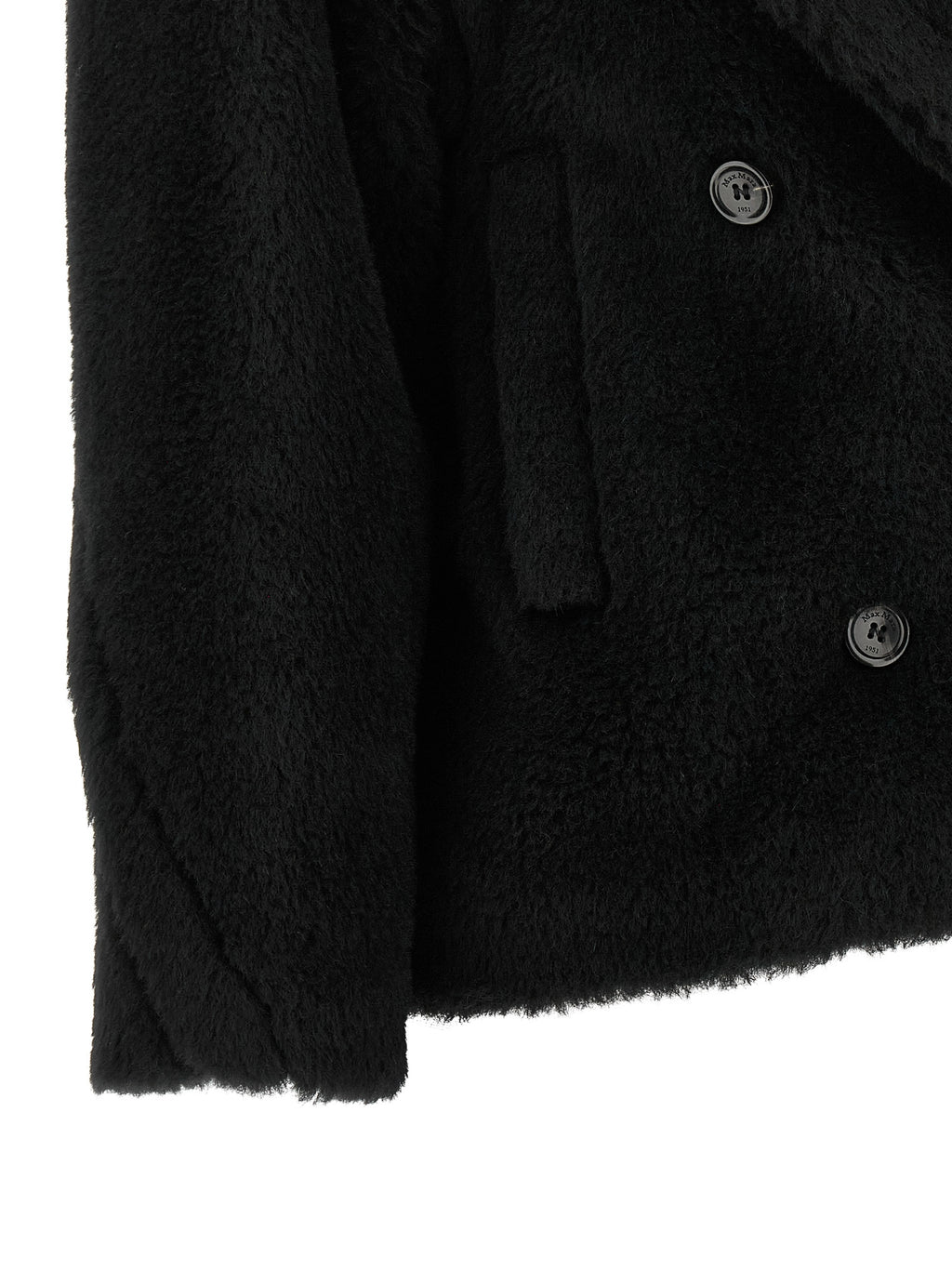 Schwarzer Mantel aus Alpaka und Leder