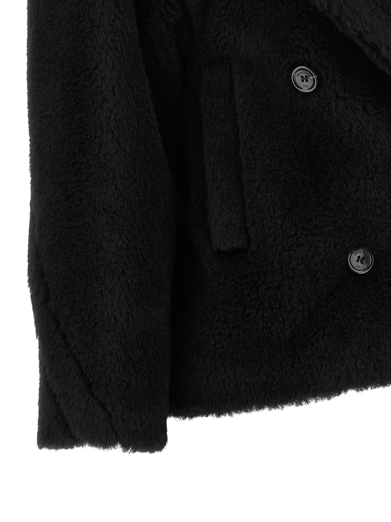 Schwarzer Mantel aus Alpaka und Leder