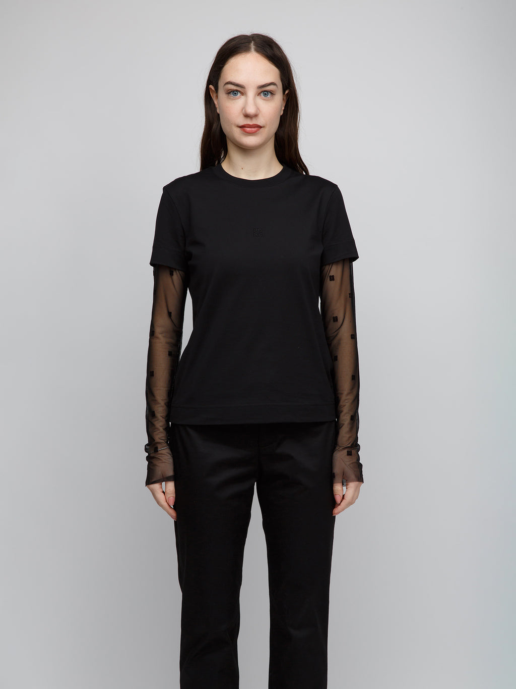 Schwarzes Langarm-T-Shirt aus Baumwolle