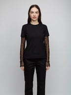 Schwarzes Langarm-T-Shirt aus Baumwolle
