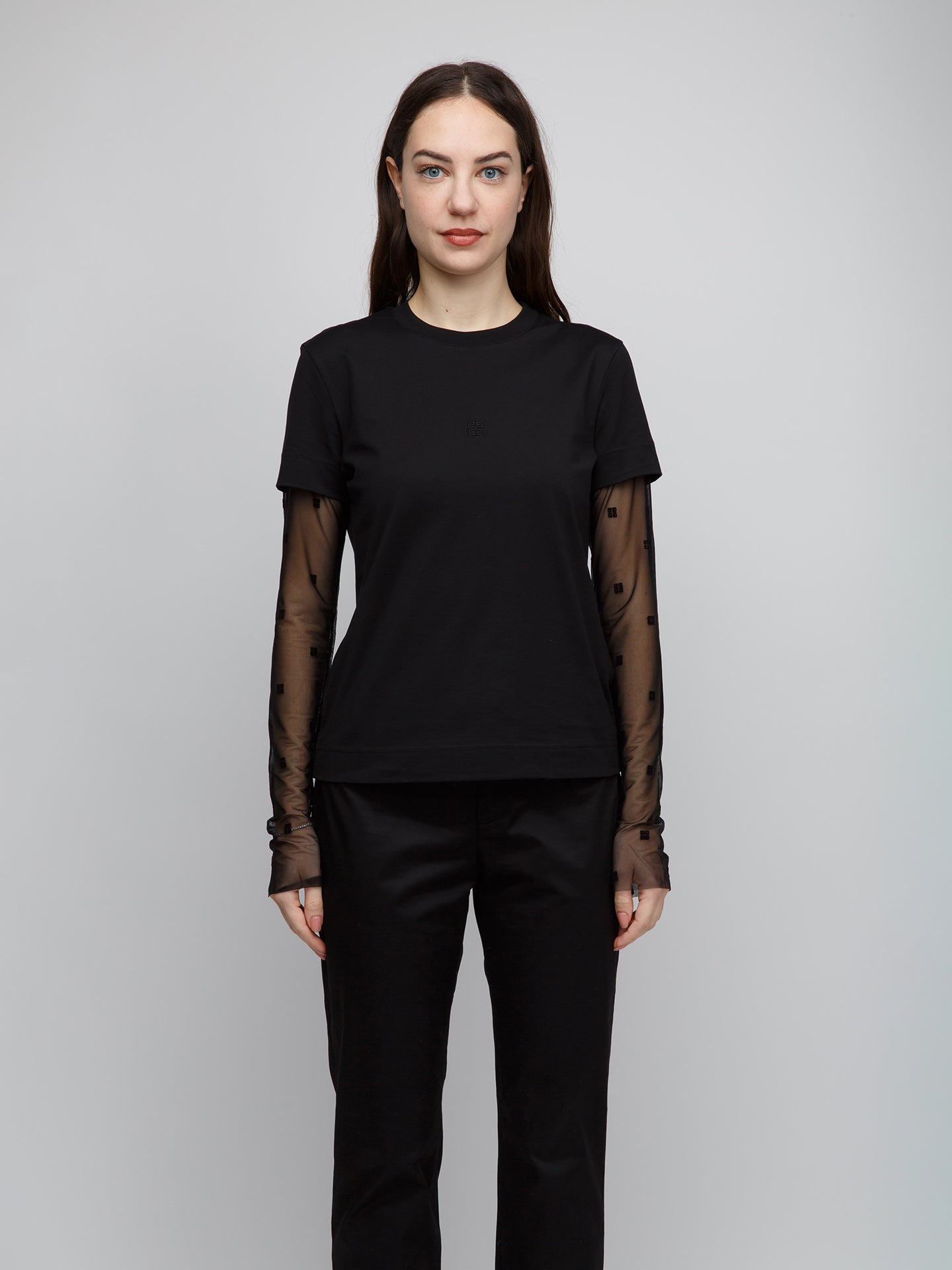 Schwarzes Langarm-T-Shirt aus Baumwolle