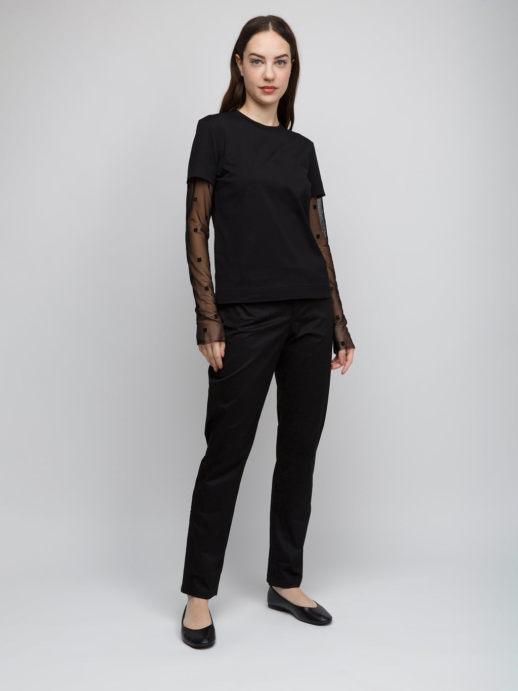 Schwarzes Langarm-T-Shirt aus Baumwolle