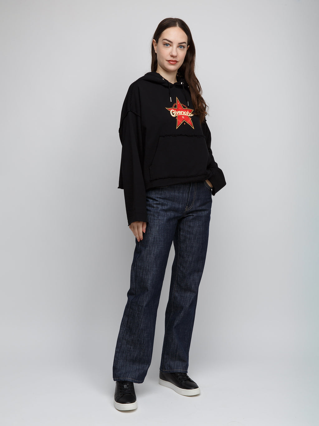 Schwarzer Baumwoll-Hoodie