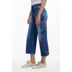 Blaue Baumwolljeans mit geradem Bein