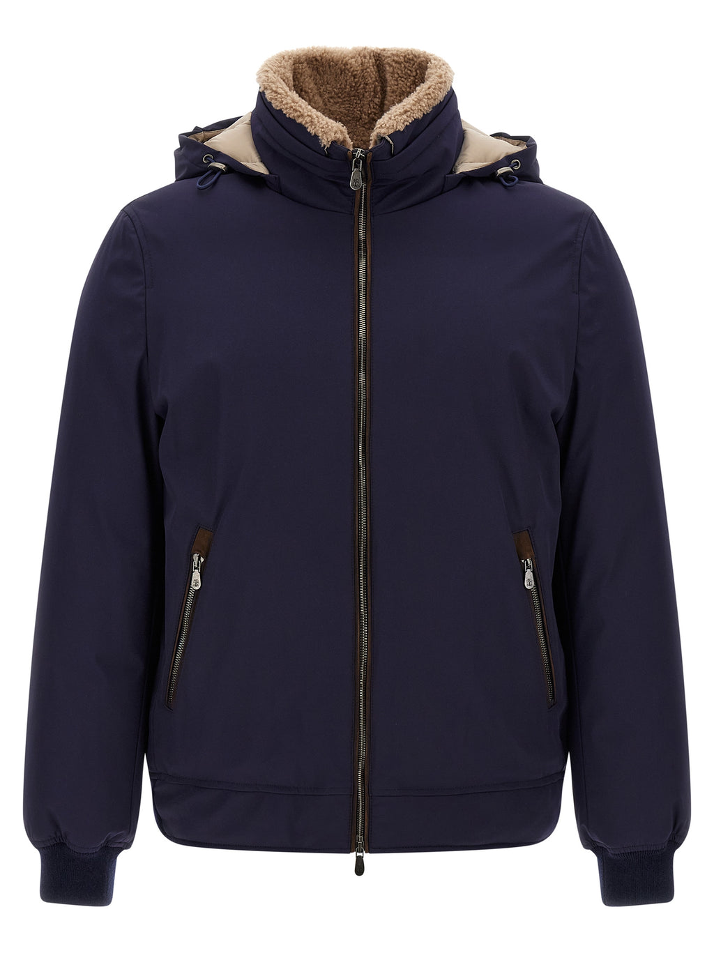 Blaue Polyamid-Jacke in voller Länge