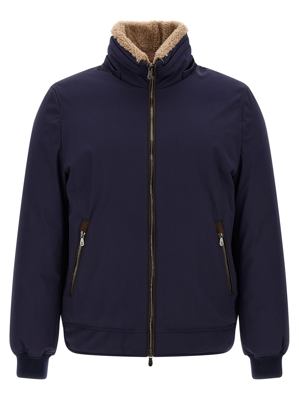 Blaue Polyamid-Jacke in voller Länge