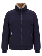 Blaue Polyamid-Jacke in voller Länge