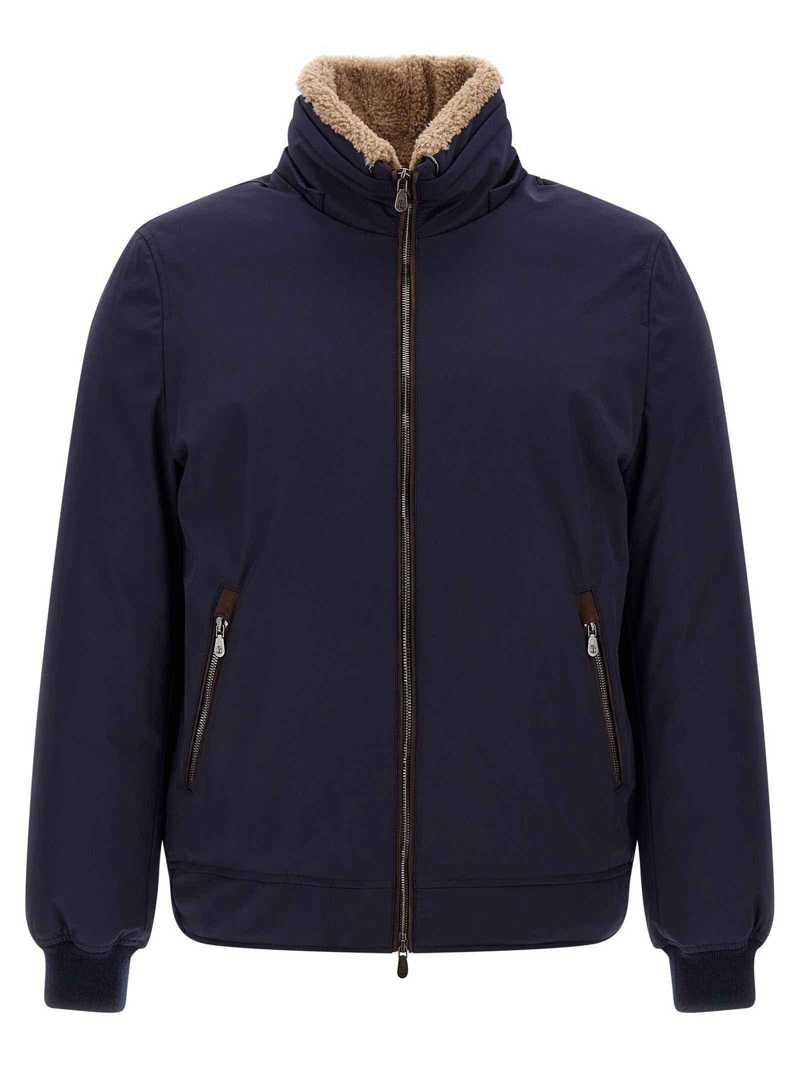 Blaue Polyamid-Jacke in voller Länge