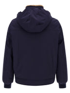 Blaue Polyamid-Jacke in voller Länge