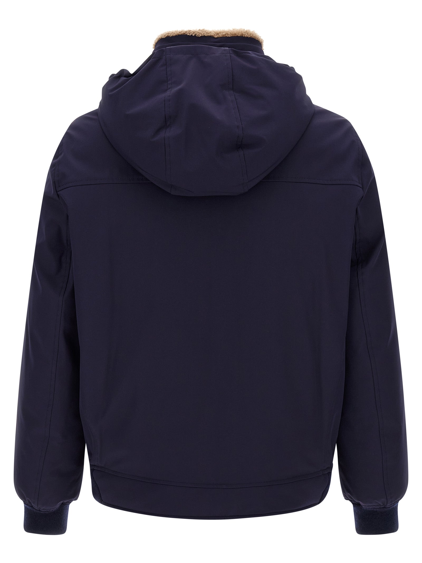 Blaue Polyamid-Jacke in voller Länge
