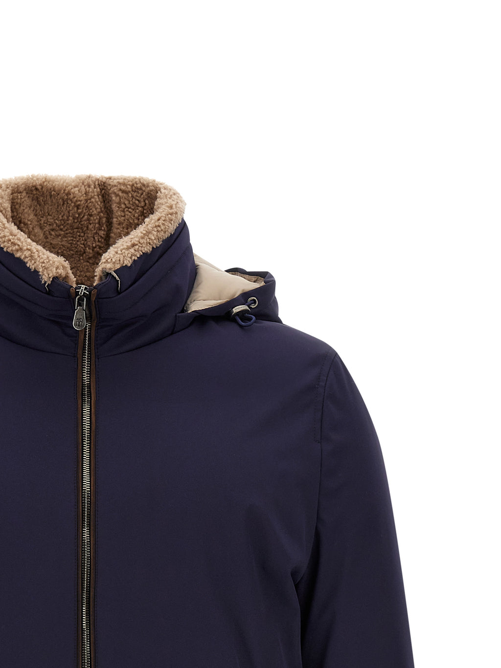 Blaue Polyamid-Jacke in voller Länge