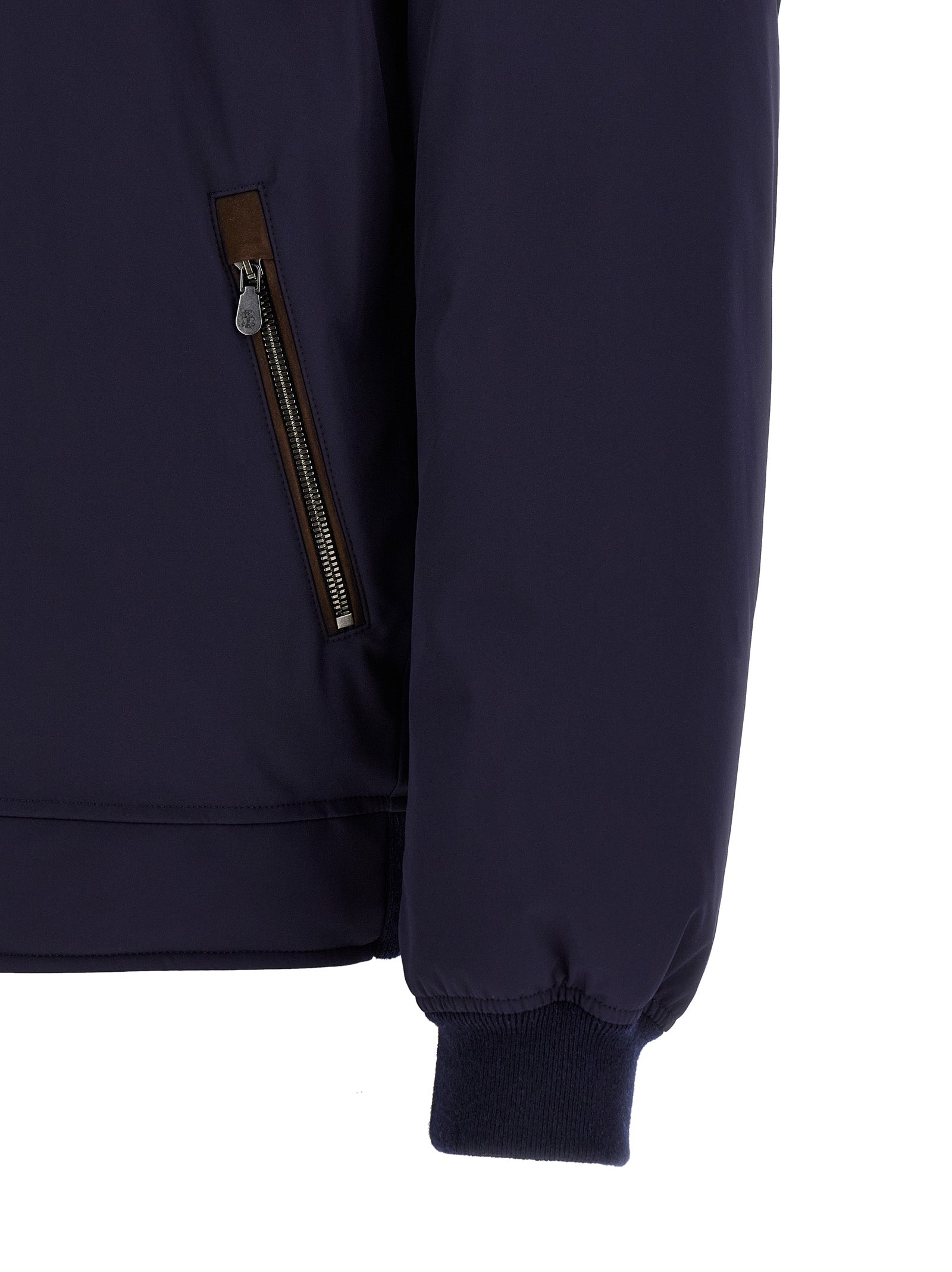 Blaue Polyamid-Jacke in voller Länge