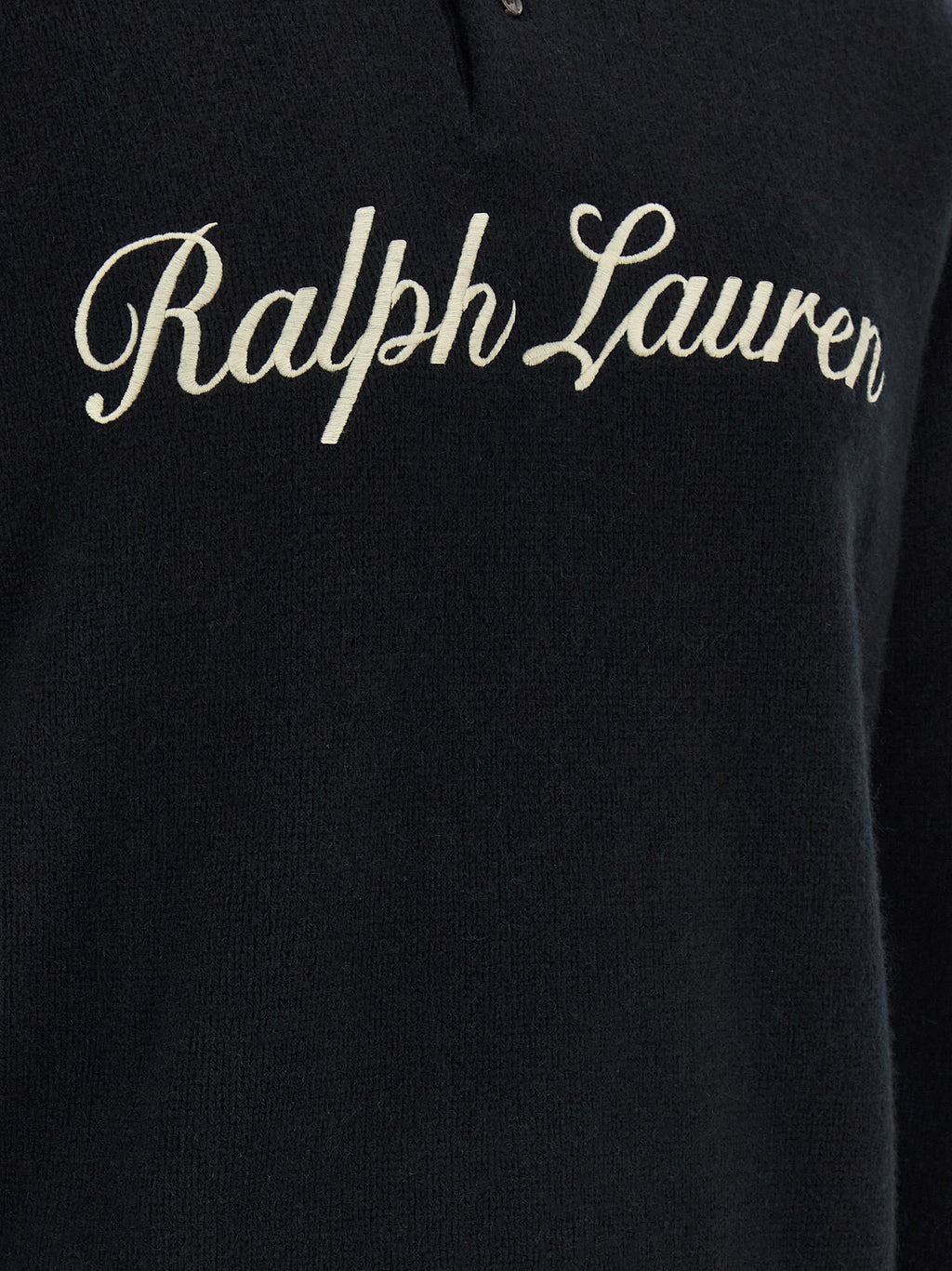 Schwarzes Poloshirt aus Wolle