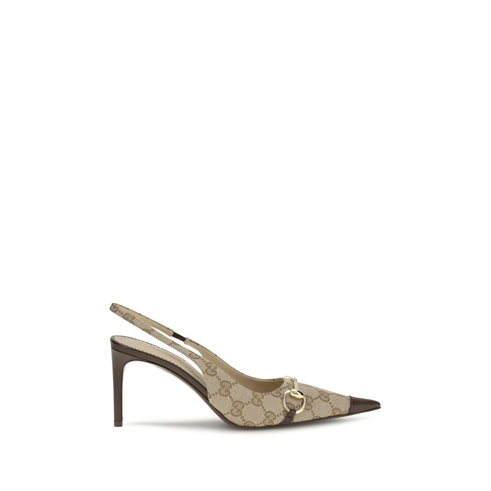 Beige Stoff-Pumps mit hohem Absatz