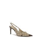 Beige Stoff-Pumps mit hohem Absatz