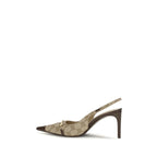 Beige Stoff-Pumps mit hohem Absatz