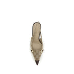 Beige Stoff-Pumps mit hohem Absatz
