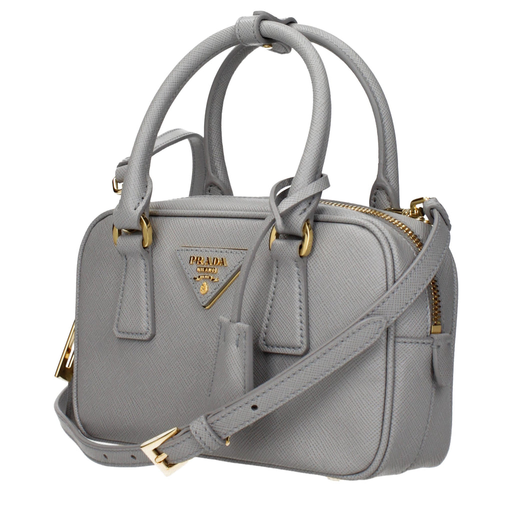 Graue Lederhandtasche
