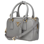 Graue Lederhandtasche