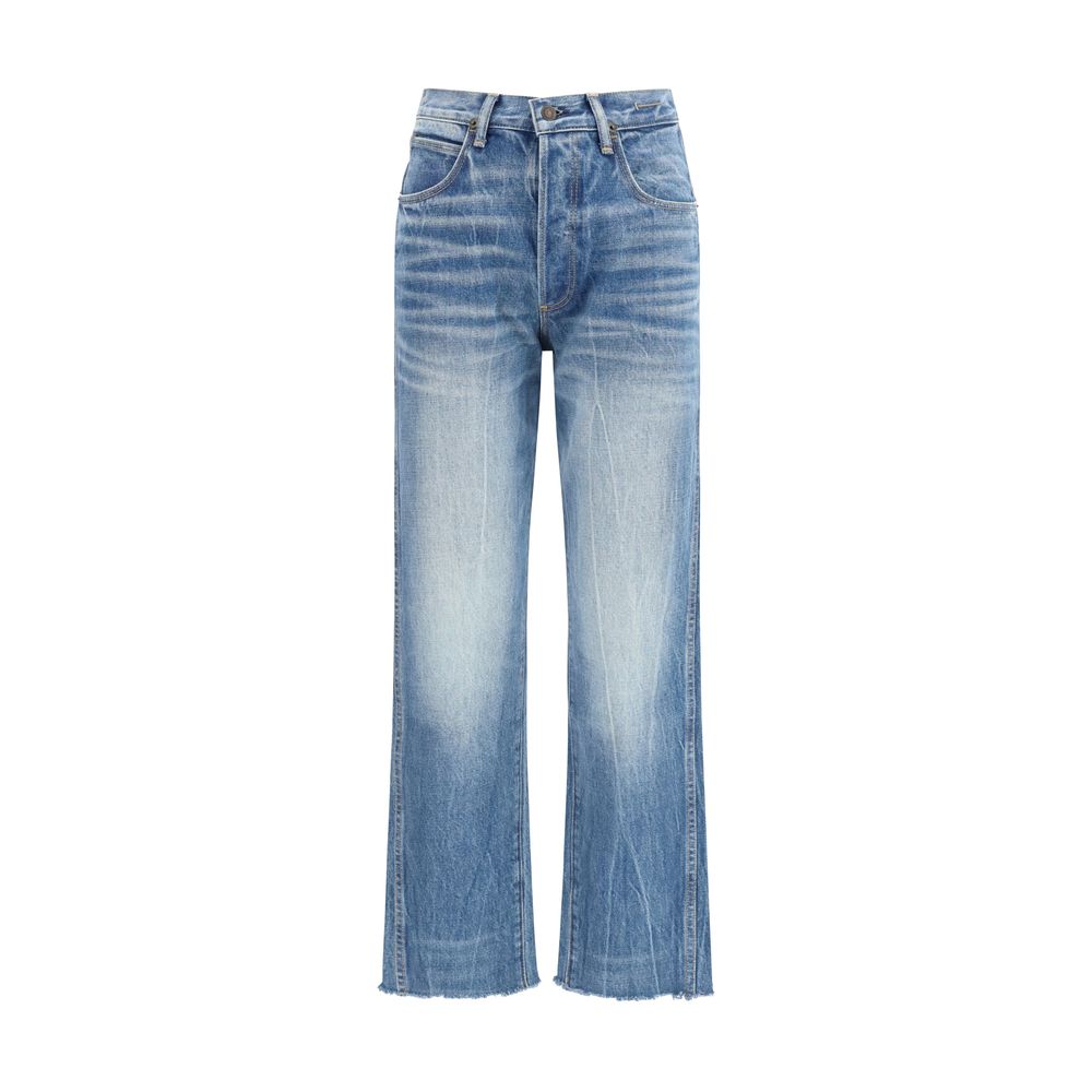 Blaue Bootcut-Jeans aus Baumwolle