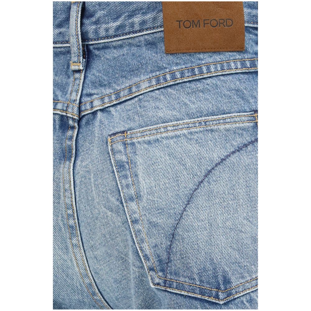 Blaue Bootcut-Jeans aus Baumwolle