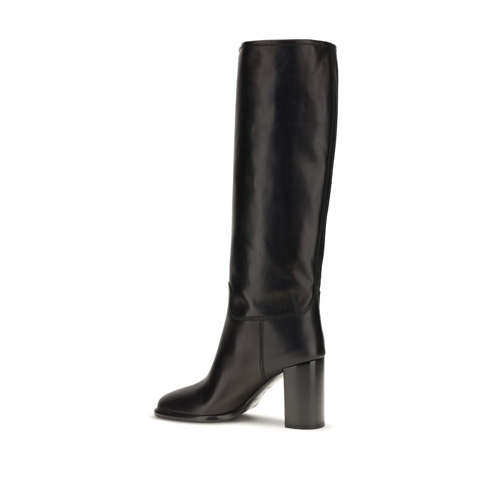 Schwarze Kalbsleder Bos Taurus High Heel Stiefel Prada