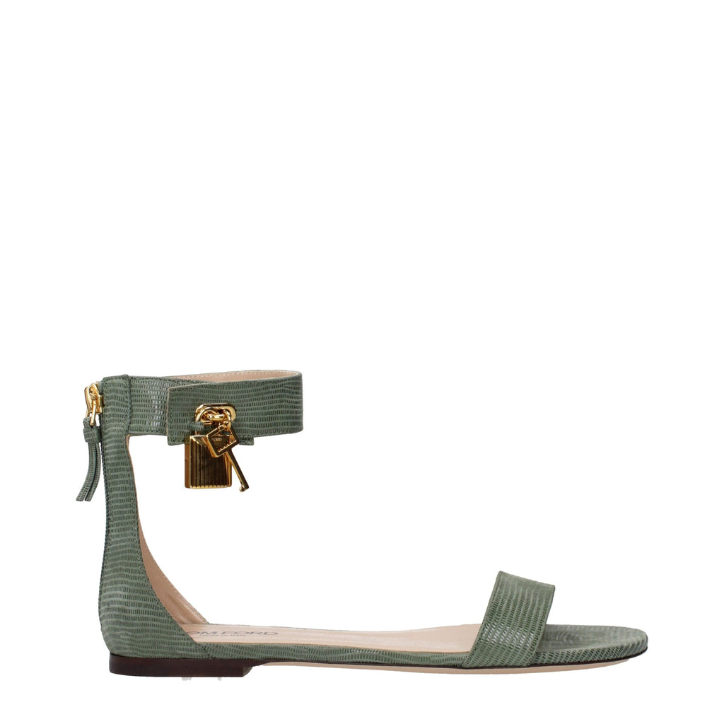 Grüne Ledersandalen mit flachem Absatz Tom Ford