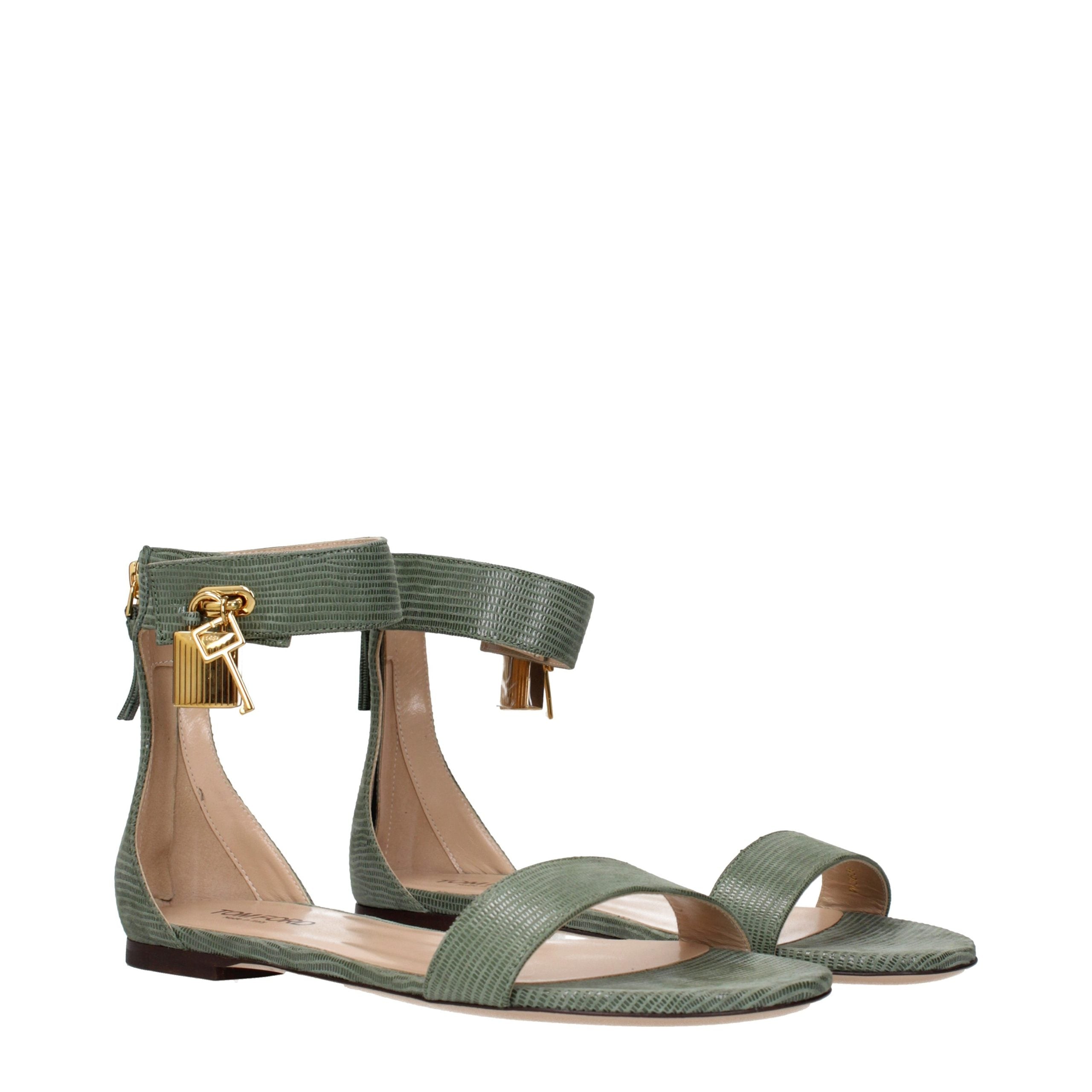 Grüne Ledersandalen mit flachem Absatz Tom Ford